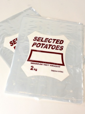 Clear Potato Sacks with Selected Potatoes printed on each