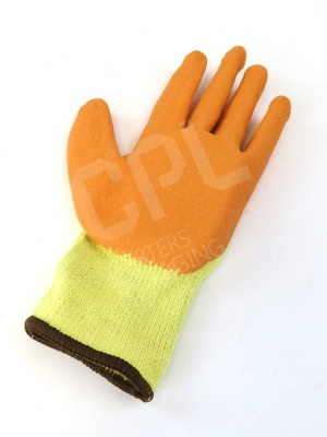 Orange and Yellow Knitted Gloves with Plastic Coating