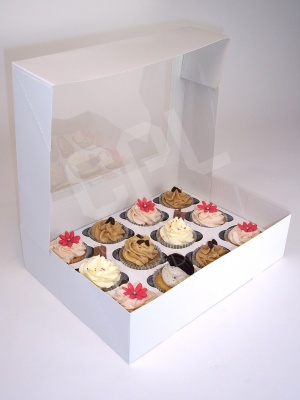 White Cupcake Box with Window and Insert for 12 Cupcakes