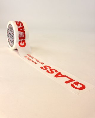 Polyprop printed 'GLASS handle with care' Tape 50mm x 66m