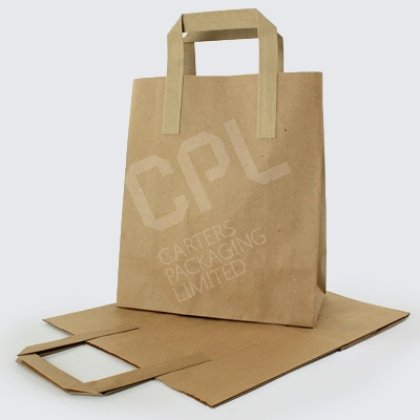 Flat Handle Brown Kraft Paper Carriers