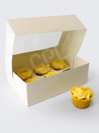 White Cupcake Box with Window and Insert for 6 Cupcakes