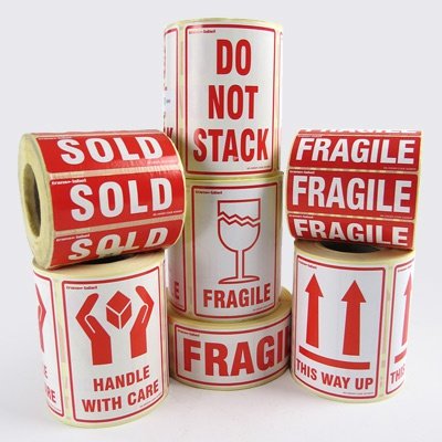 Printed Warning Labels - Fragile (Stem Glass): 79 x 108mm (500)