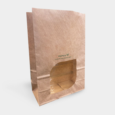 Vegware Kraft Window Bags 6 x 3 x 9"