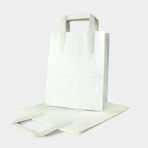 White Kraft Flat Handle Paper Carrier Bags