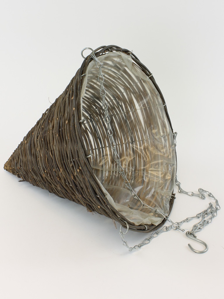 14" Cone Black Rattan Hanging Basket