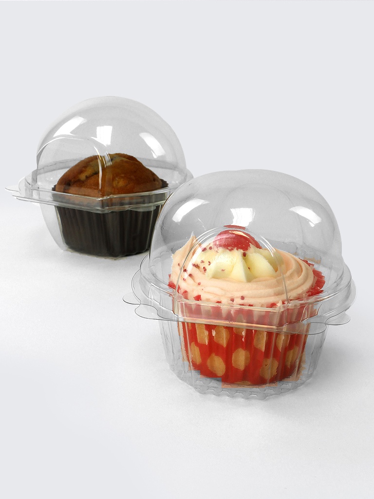 50 Pack Sharlity Plastic Cupcake Containers 2 Compartment Disposable Cupcake Holders Plastic Cupcake Carrier with Deep Dome 