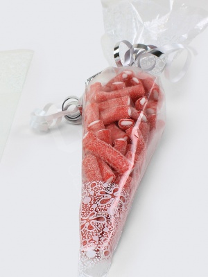 White Pattern - Clear Polypropylene Candy Cones Bags