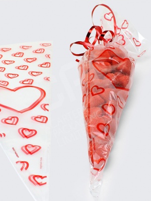 Heart Patterned Plastic Cone Candy Bags
