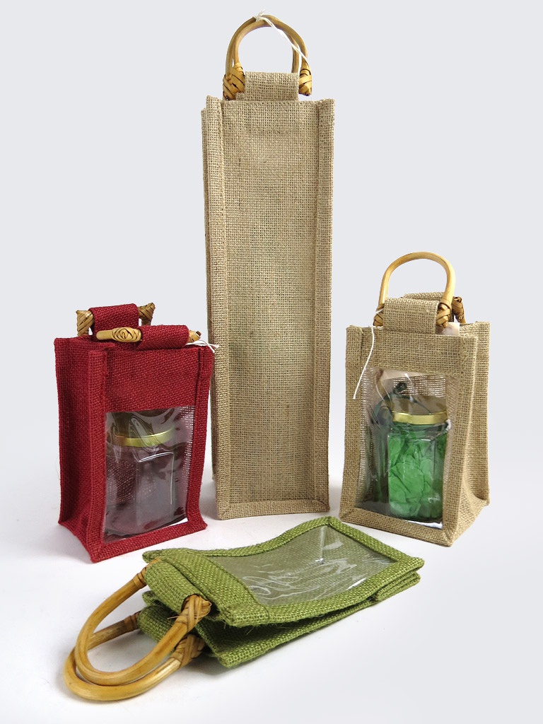 Jar / Bottle Jute Bags with Wooden Handles