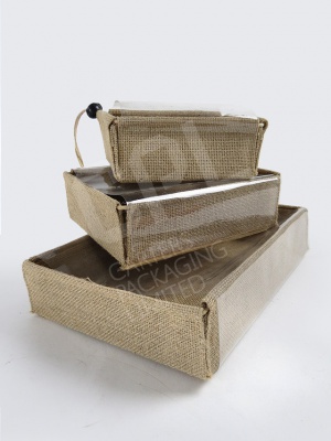 Natural Jute Drawstring Boxes with Clear Lids Natural Jute Drawstring Boxes with Clear Lids
