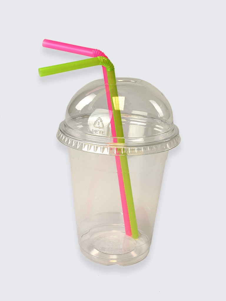 Domed Lids With Hole 50 Smoothie Cups Milkshake Cups & Lids 16oz Clear Plastic 