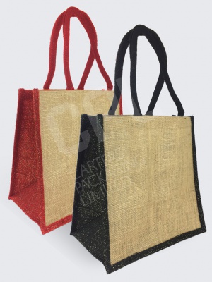 Black or red glitter jute bags