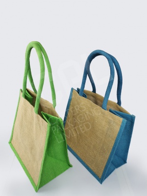 Green or blue edged jute bags