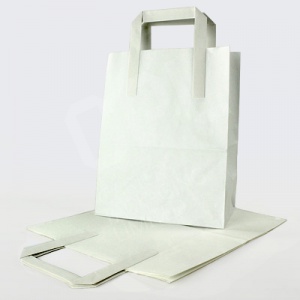 White Kraft Flat Handle Paper Carrier Bags