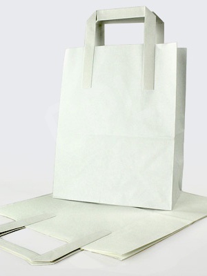 White Kraft Flat Handle Paper Carrier Bags